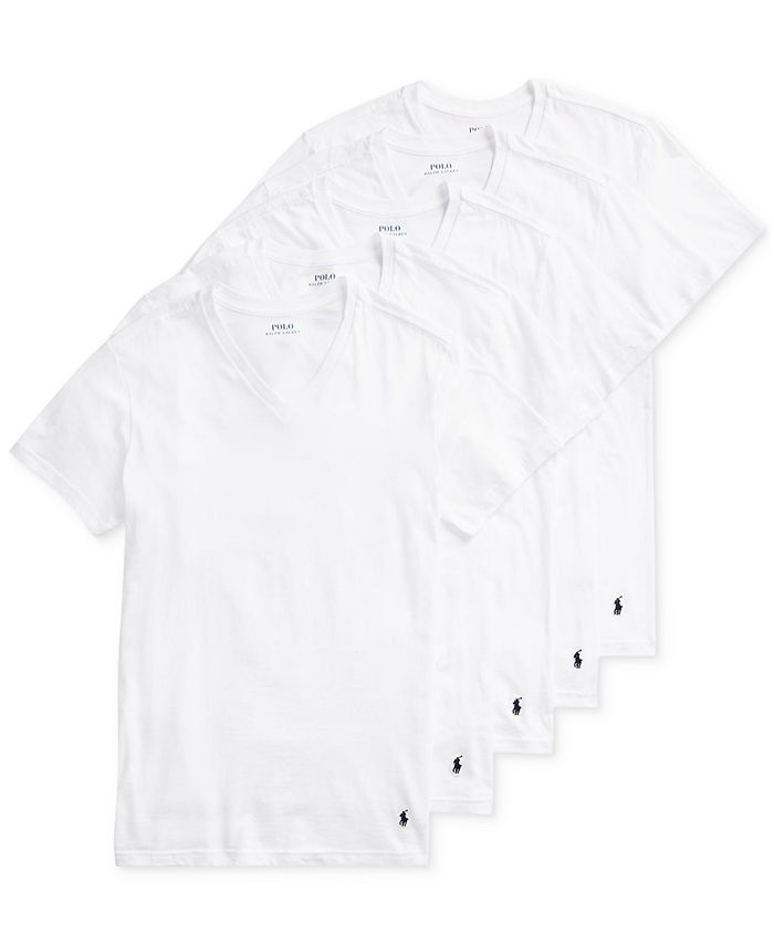 Polo Ralph Lauren Men's 5 Pack Undershirt Slim Fit Classic Cotton V Neck White Size Large