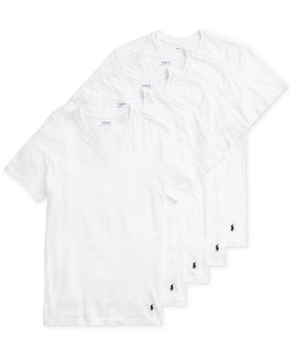 Polo Ralph Lauren Men's 5 Pack Undershirt Slim Fit Classic Cotton V Neck White Size Large