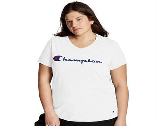 Champion Women's Classic Graphic Jersey V Neck T-Shirt White Size XXXX-Large
