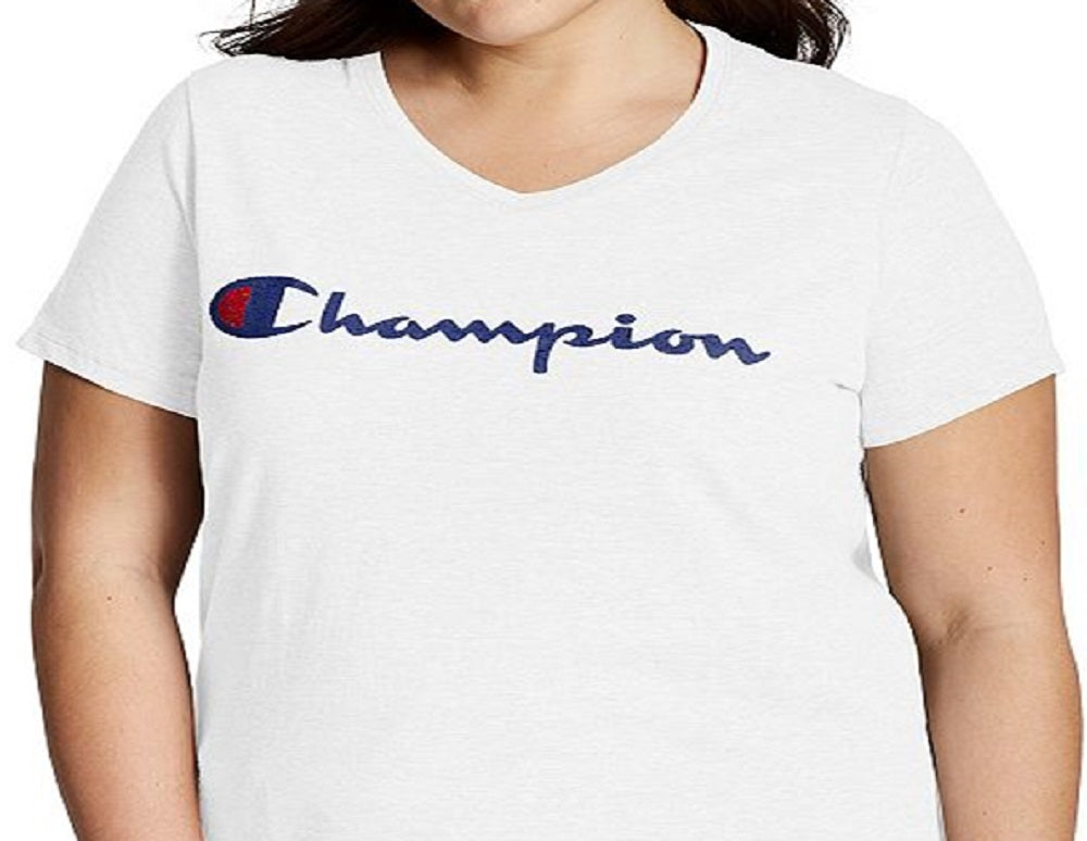 Champion Women's Classic Graphic Jersey V Neck T-Shirt White Size XXXX-Large
