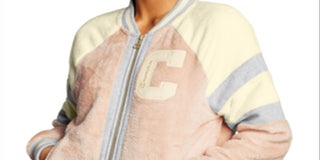 Champion Women's Super Fleece Faux Fur Bomber Jacket Pink Size X-Large
