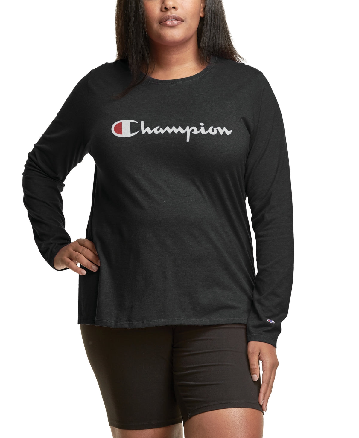 Champion Women's Long Sleeve Logo T-Shirt Black Size 3X