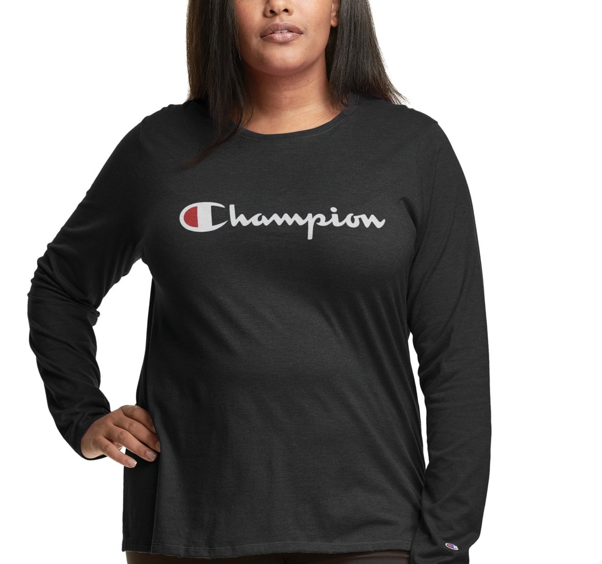 Champion Women's Long Sleeve Logo T-Shirt Black Size 4X