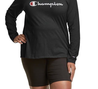 Champion Women's Long Sleeve Logo T-Shirt Black Size 4X
