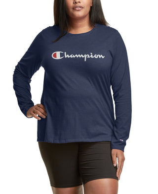 Champion Women's Long Sleeve Logo T-Shirt Blue Size 2X