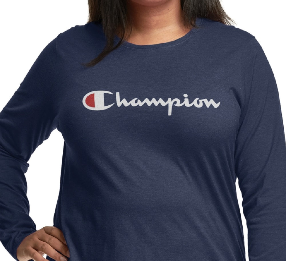 Champion Women's Long Sleeve Logo T-Shirt Blue Size 2X