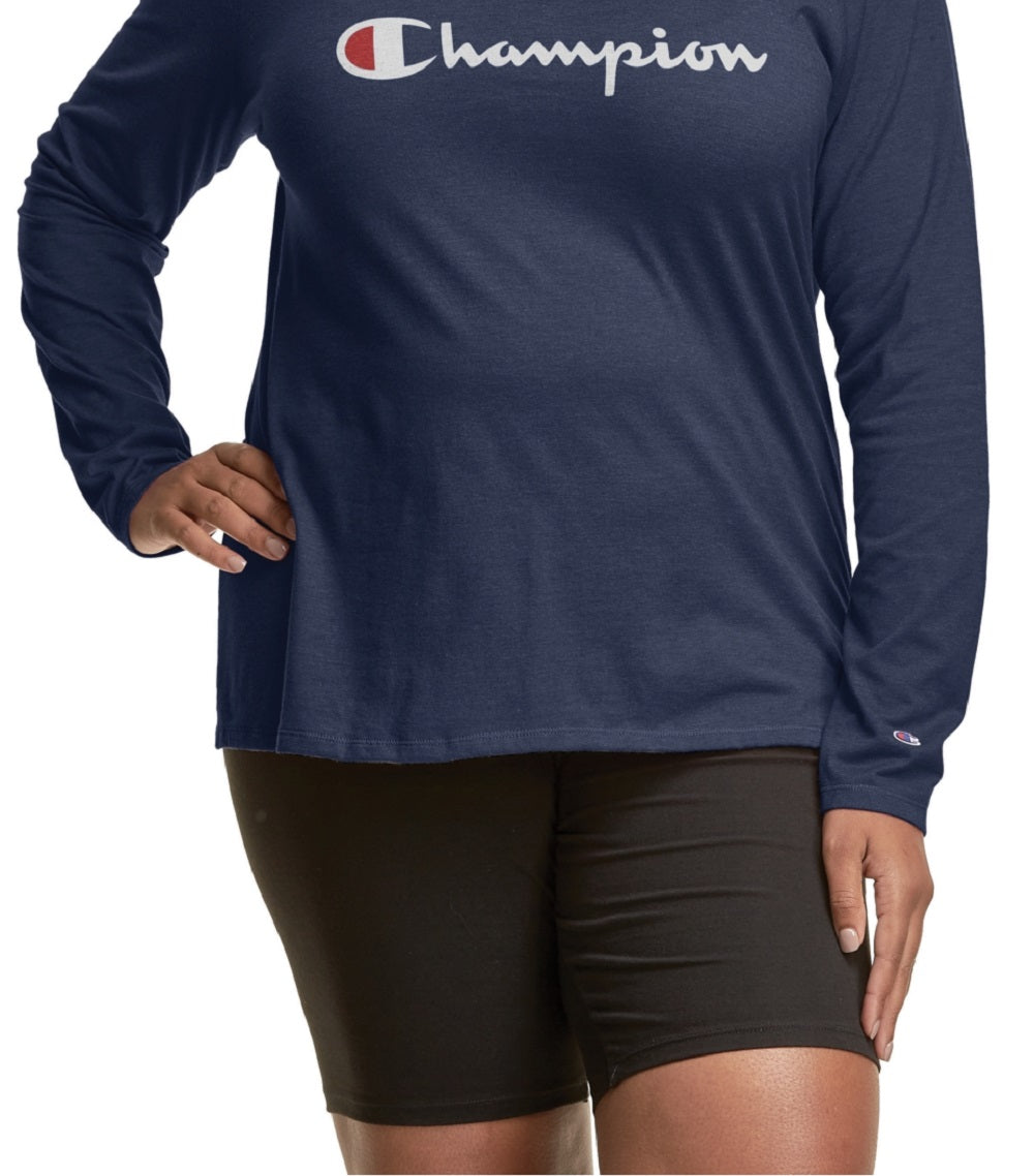 Champion Women's Long Sleeve Logo T-Shirt Blue Size 2X