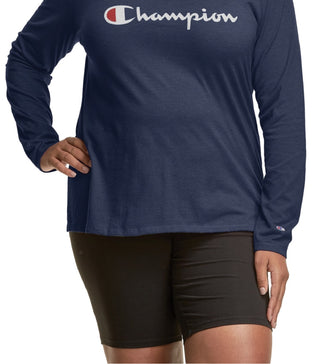 Champion Women's Long Sleeve Logo T-Shirt Blue Size 2X