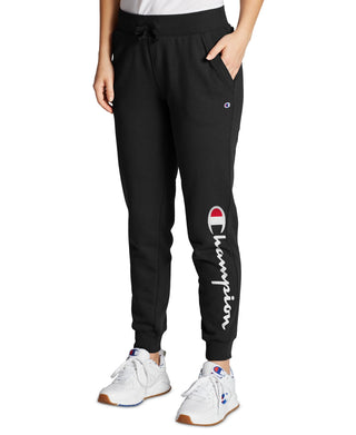 Champion Women's Powerblend Logo Full Length Joggers Black Size Small