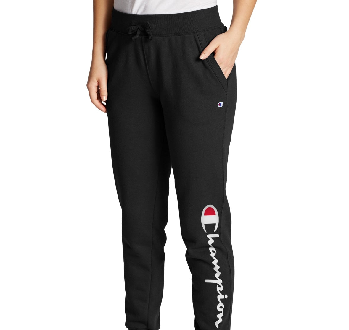 Champion Women's Powerblend Logo Full Length Joggers Black Size Small