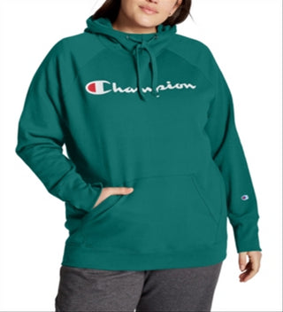 Champion Women's Logo Hoodie Green Size 2X