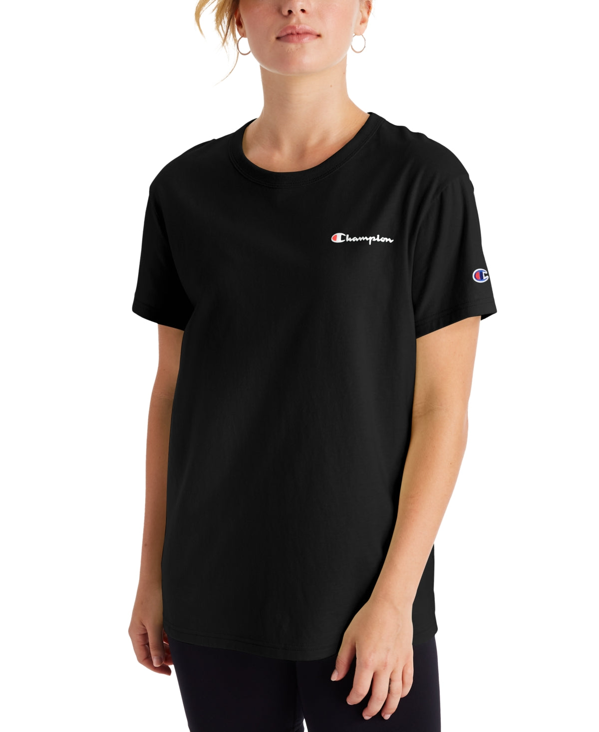 Champion Women's Cotton Logo Boyfriend T-Shirt Black Size Small