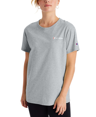 Champion Women's Cotton Logo Boyfriend T-Shirt Gray Size Large