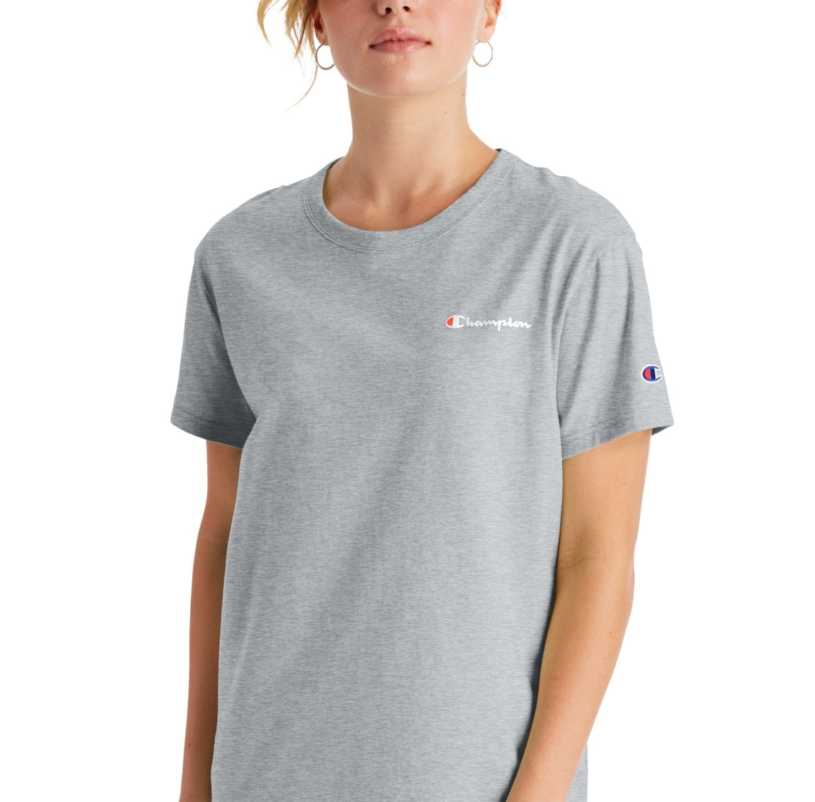Champion Women's Cotton Logo Boyfriend T-Shirt Gray Size Large
