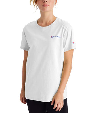 Champion Women's Cotton Logo Boyfriend T-Shirt White Size Small