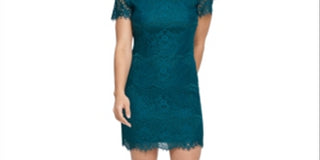 Kensie Women's Scallop Lace Sheath Dress Green Size 16