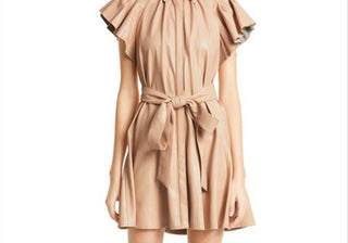Alice + Olivia Women's Almond Faux Leather Mini Shirtdress Size 10