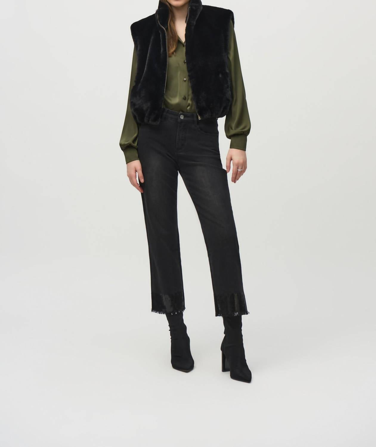 Joseph Ribkoff - Faux Fur Zip-up Cropped Vest