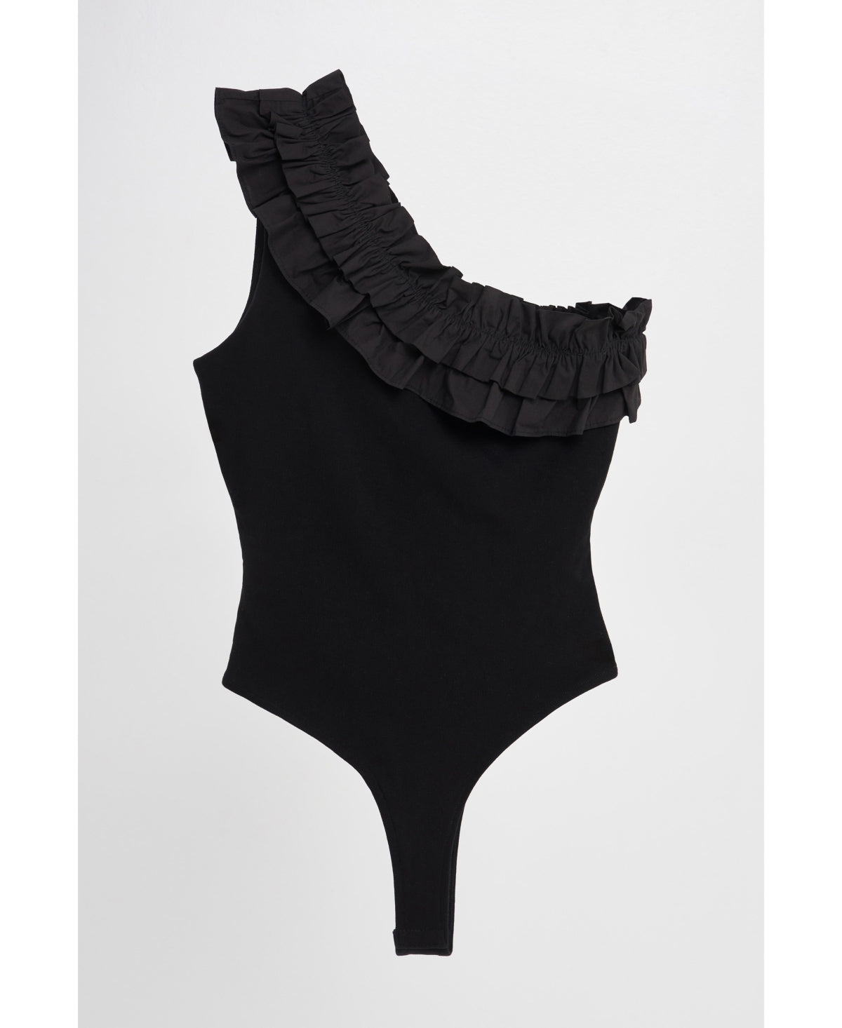 Zara Women's Black Ruffled Asymmetrical Bodysuit Size Medium