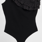 Zara Women's Black Ruffled Asymmetrical Bodysuit Size Medium