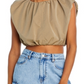Grey Lab Cropped Balloon Sleeveless Top Khaki