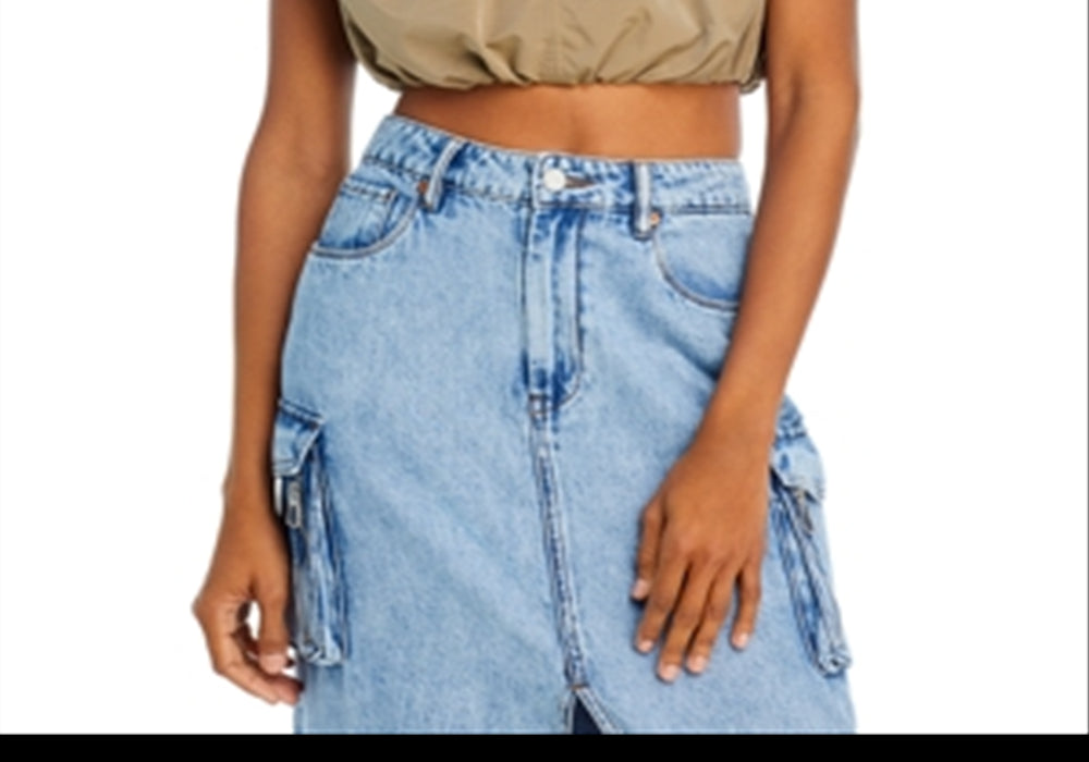 Grey Lab Cropped Balloon Sleeveless Top Khaki