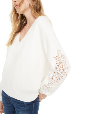 French Connection Women's Textured Long Sleeve V Neck Blouse White Size Medium