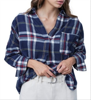 French Connection Women's Stacci Cotton Plaid Shirt Blue Size Medium