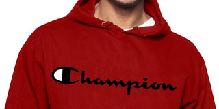 Champion Men's Logo Print Hoodie Red Size Medium