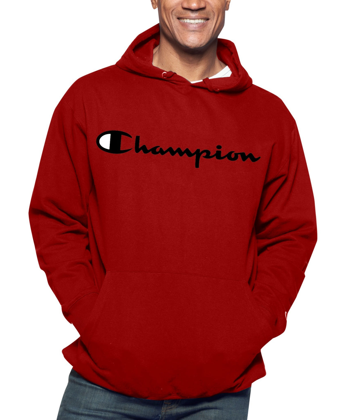Champion Men's Logo Print Hoodie Red Size 2X