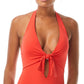 Vince Camuto Women's Knot-Front Halter One Piece Swimsuit Red