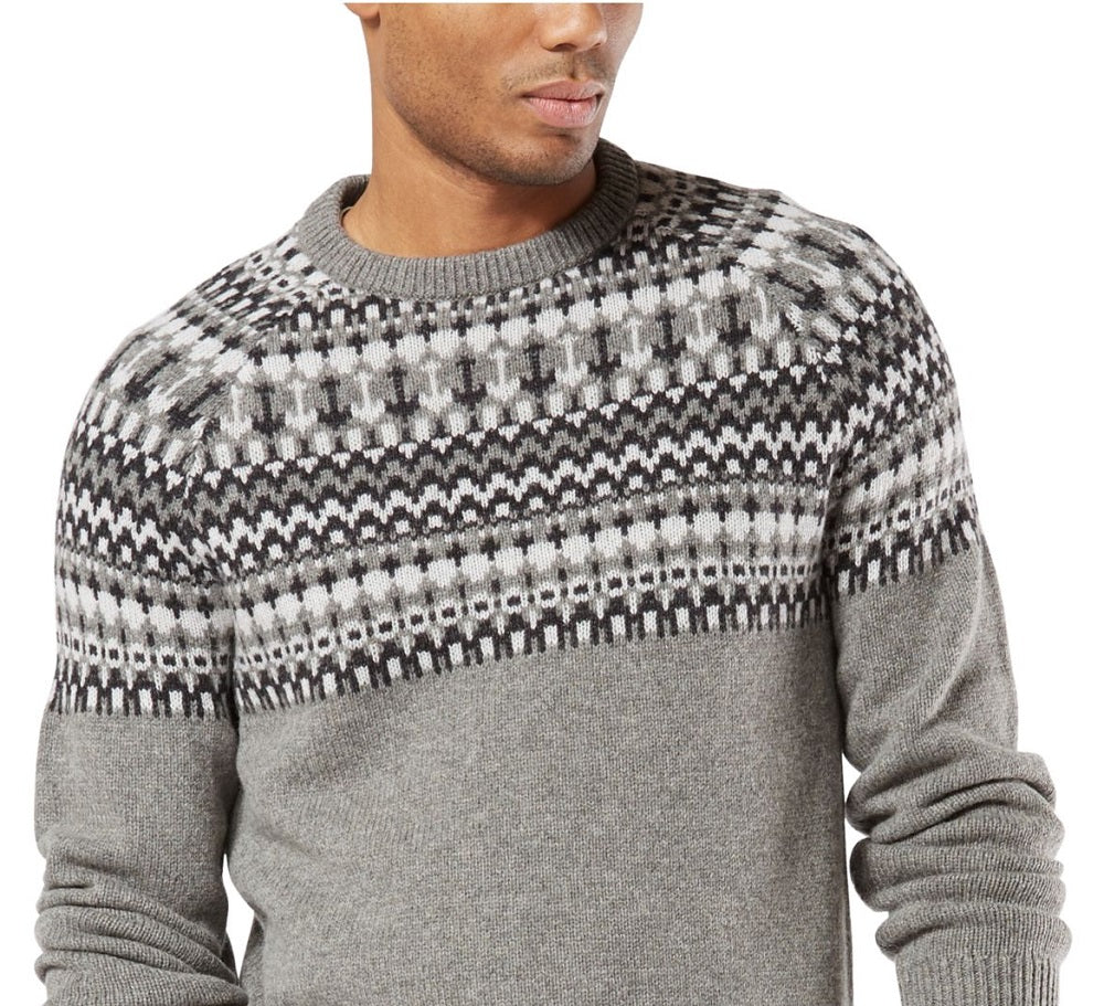 Dockers Men's Fair Isle Long Sleeve Crew Neck Wool Blend Sweater Gray Size Large