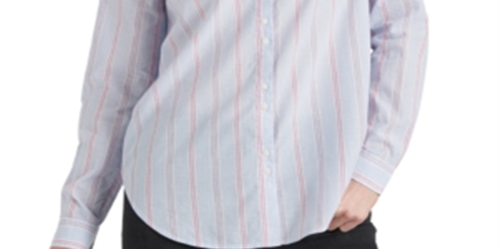 Lucky Brand Women's Classic Stripe Button Up Shirt Blue Size X-Large