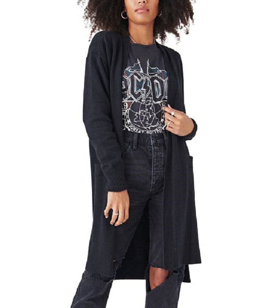 Lucky Brand Women's Open Front Longline Cardigan Black Size Large
