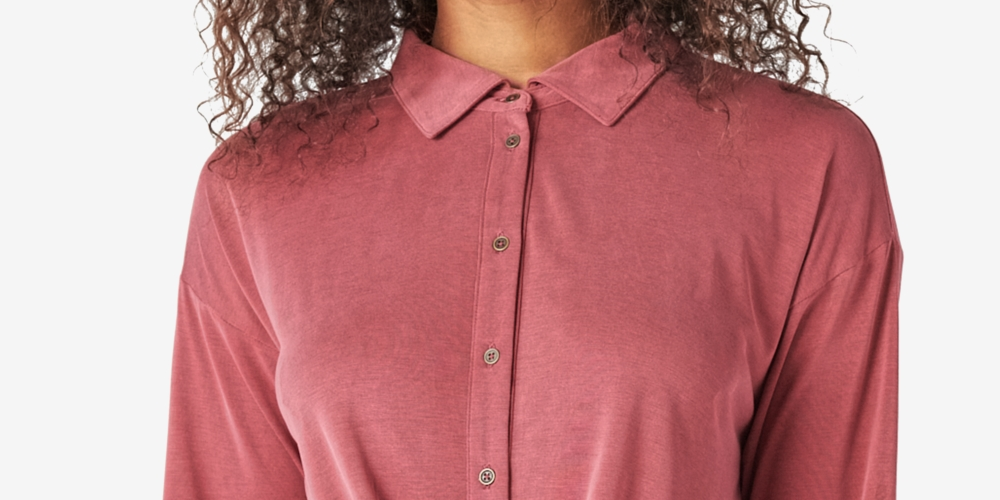 Lucky Brand Women's Twist Hem Knit Button Up Shirt Red Size Small