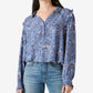 Lucky Brand Women's Paisley Ruflle Collar Blouse Blue