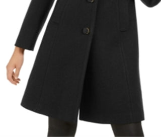 Kate Spade New York Women's Faux Fur Trim Coat  Black Size Large