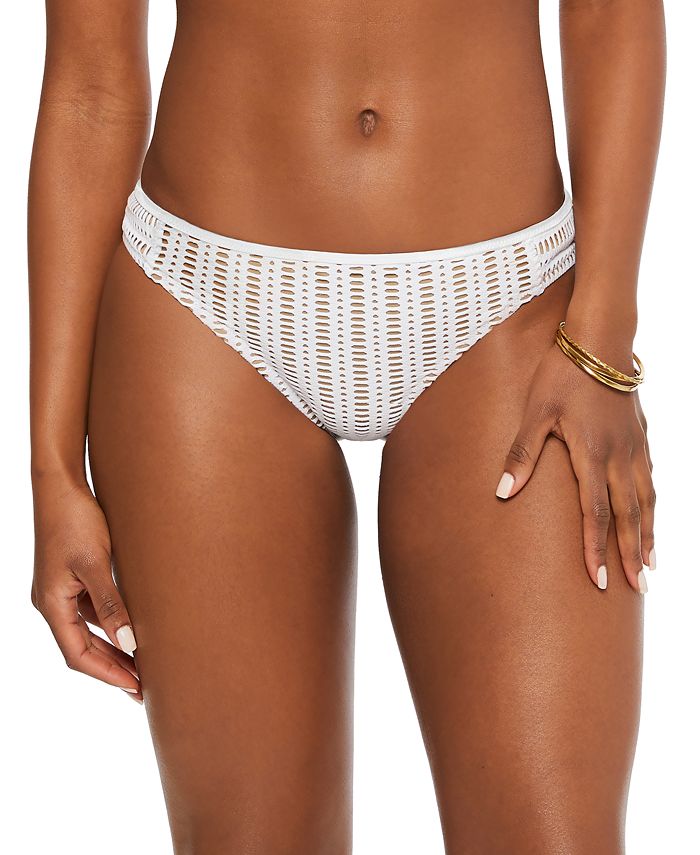 Bar III Women's Crochet Side Tab Hipster Bikini Swim Bottom White