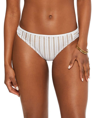 Bar III Women's Crochet Side Tab Hipster Bikini Swim Bottom White