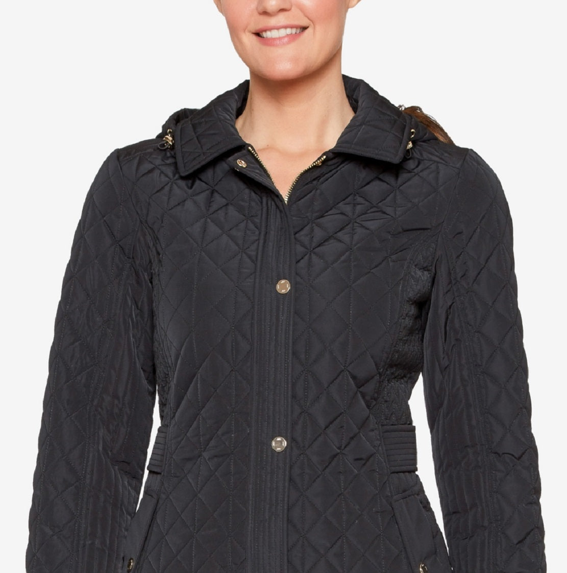 Jones New York Women's Hooded Quilted Coat Black Size XX-Small