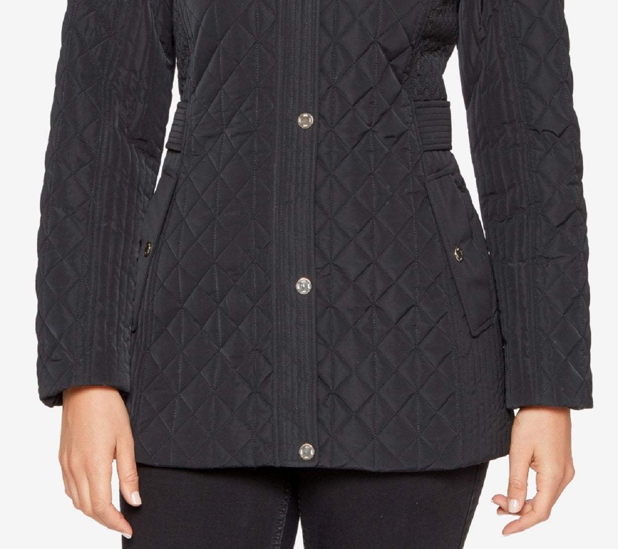 Jones New York Women's Hooded Quilted Coat Black Size XX-Small