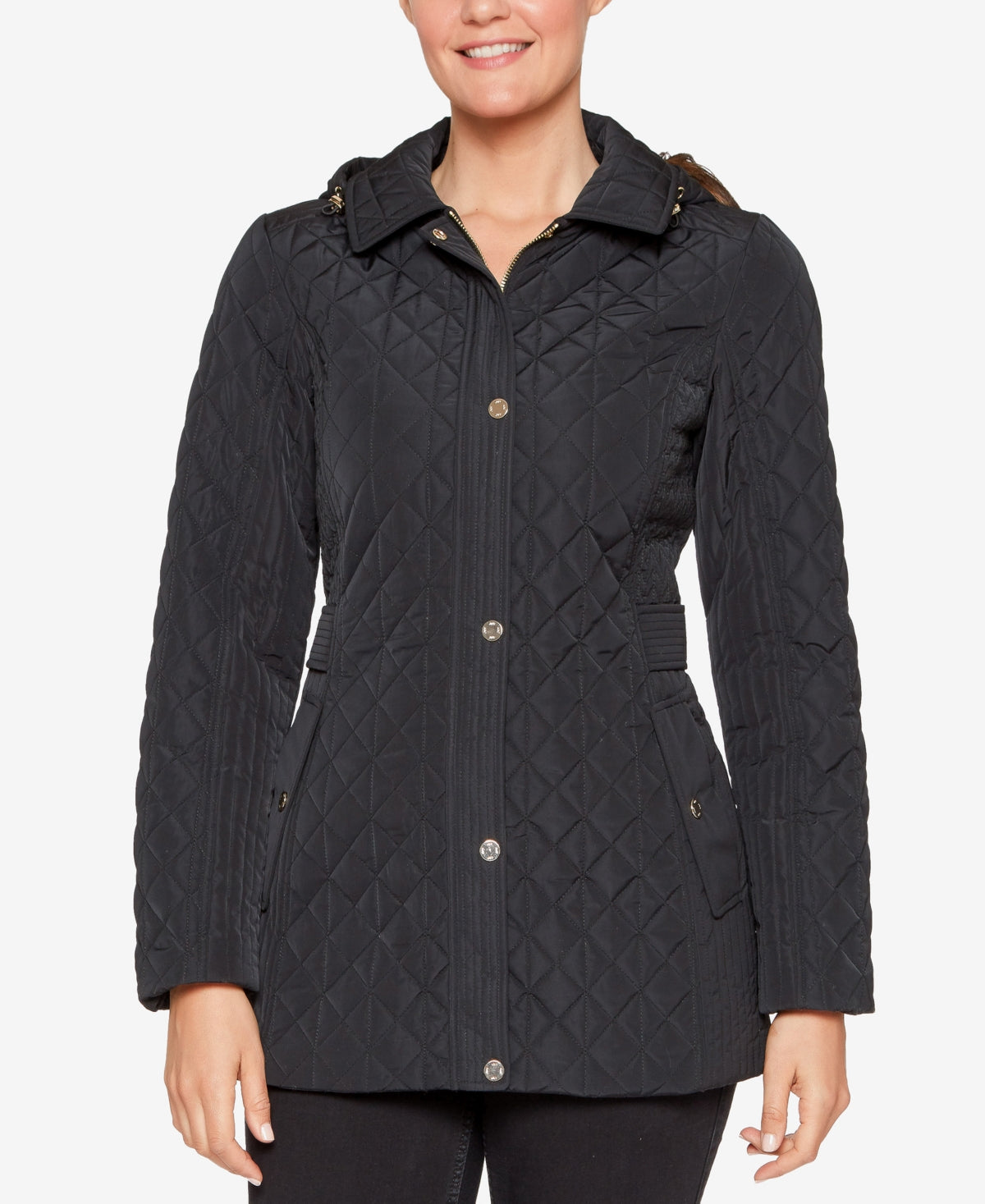 Jones New York Women's Hooded Quilted Coat Black Size XX-Small