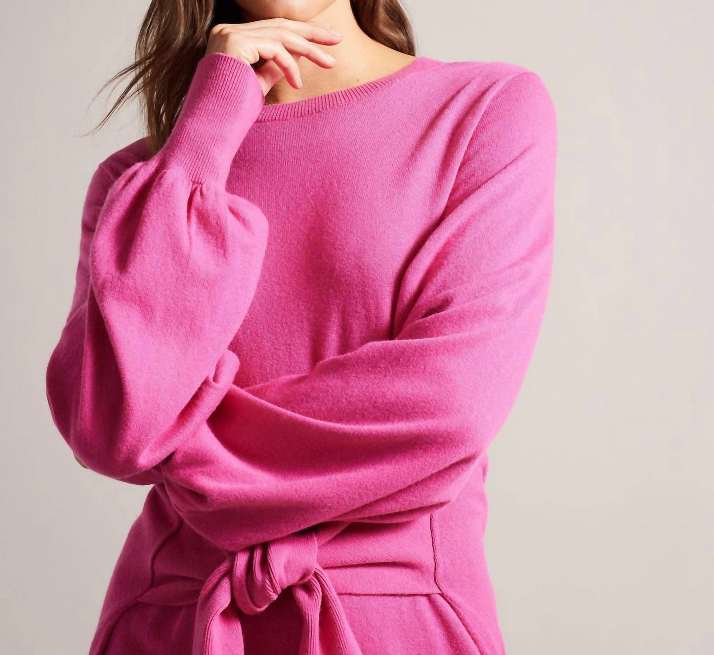 Ted Baker - Essya Slouchy Tie Front Midi Knit Sweater Dress