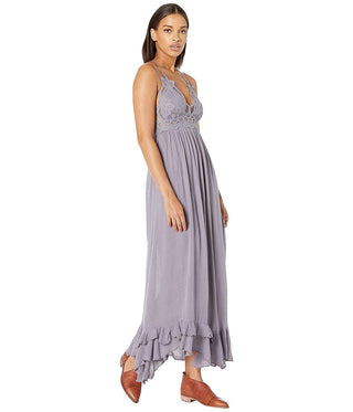 Free People Juniors Adella Lace-Trim Maxi Dress Gray Size M