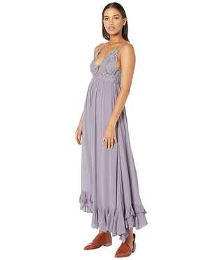 Free People Juniors Adella Lace-Trim Maxi Dress Gray Size M