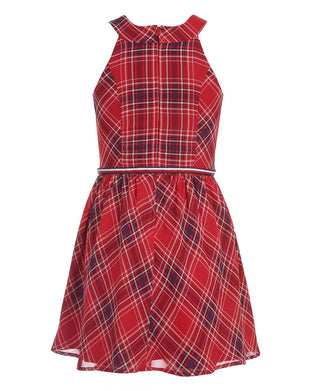 Tommy Hilfiger Big Girl's Plaid Chiffon Dress Red Size 16