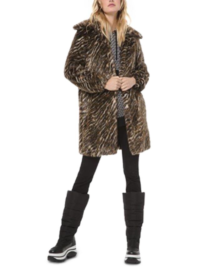 Michael Kors Women's Tiger Stripe Faux Coat Brown Size XXL