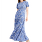 Michael Kors Women's Paisley Smocked Midi Dress Blue Size Large