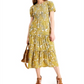 Michael Kors Women's Paisley Smocked Midi Dress Yellow Size Medium