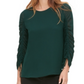 Calvin Klein Women's Scoop-Neck Drawstring-Sleeve Top Green Size Small